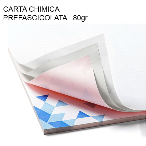 carta CartaChimica AUTOCOPIANTE prefascicolata A4, 80gr formato A4 (21x29,7cm), 80grammi x mq. I fogli sono gi� intercalati di 3 in 3. Il primo foglio (trasmittente ) � BIANCO, il secondo (rice-trasmittente) � BIANCO, il terzo (ricevente) � ROSA. Mandando in stampa un modulo in 99 copie, si ottengono 33 fascicoliuli.
