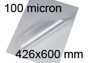 legatoria Pouches. bustine plastificanti. 426x600mm TRASPARENTE lucido, 100 micron per lato, saldate sul lato corto, angoli arrotondati, in polietilene, per cartoncini 420x594mm, plastificazione a caldo.