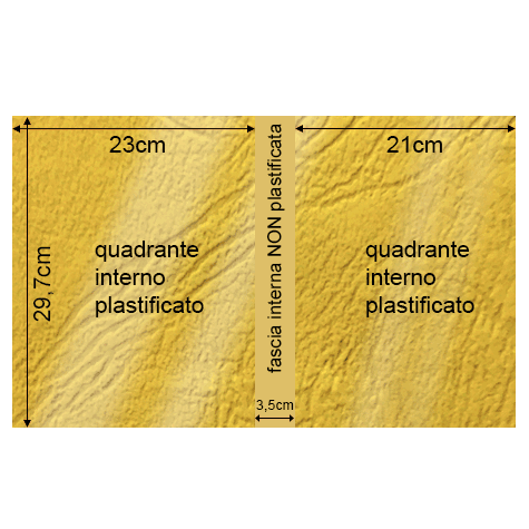legatoria Copertina flessibile per brossura, plastificata con riserva GIALLO, formato 297x485mm, 270grammi x mq, Similpelle Venata Fedrigoni.