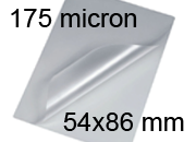 legatoria Pouches. bustine plastificanti. 54x86mm TRASPARENTE lucido, 175 micron per lato, saldate sul lato corto, angoli arrotondati, in polietilene, per cartoncini 48x80mm, plastificazione a caldo, R071101 BRA54x86x175