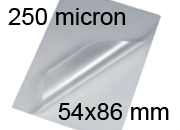 legatoria Pouches. bustine plastificanti. 54x86mm TRASPARENTE lucido, 250 micron per lato, saldate sul lato corto, angoli arrotondati, in polietilene, per cartoncini 48x80mm, plastificazione a caldo BRA54x86x250