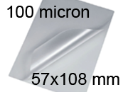 legatoria Pouches. bustine plastificanti. 57x108mm TRASPARENTE lucido, 100 micron per lato, saldate sul lato corto, angoli arrotondati, in polietilene, per cartoncini 51x102mm, plastificazione a caldo.