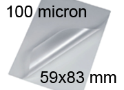 legatoria Pouches. bustine plastificanti. 59x83mm TRASPARENTE lucido, 100 micron per lato, saldate sul lato corto, angoli arrotondati, in polietilene, per cartoncini 53x77mm, plastificazione a caldo BRA59x83x100