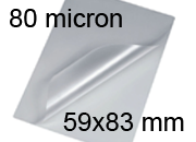 legatoria Pouches. bustine plastificanti. 59x83mm TRASPARENTE lucido, 80 micron per lato, saldate sul lato corto, angoli arrotondati, in polietilene, per cartoncini 53x77mm, plastificazione a caldo BRA59x83x80