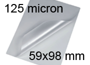 legatoria Pouches. bustine plastificanti. 59x98mm TRASPARENTE lucido, 125 micron per lato, saldate sul lato corto, angoli arrotondati, in polietilene, per cartoncini 53x92mm, plastificazione a caldo.