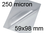 legatoria Pouches. bustine plastificanti. 59x98mm TRASPARENTE lucido, 250 micron per lato, saldate sul lato corto, angoli arrotondati, in polietilene, per cartoncini 53x92mm, plastificazione a caldo.