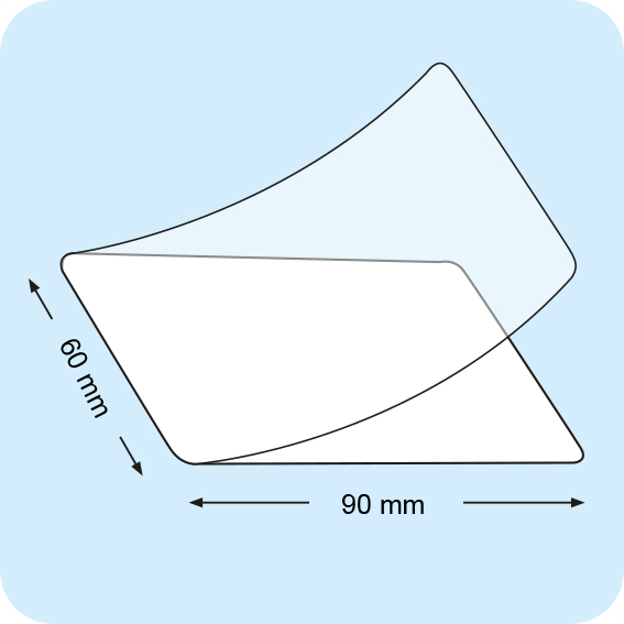 legatoria Pouches. bustine plastificanti. 60x90mm TRASPARENTE lucido, 250 micron per lato, saldate sul lato corto, angoli arrotondati, in polietilene, per cartoncini 54x84mm, plastificazione a caldo.