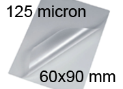 legatoria Pouches. bustine plastificanti. 60x90mm TRASPARENTE lucido, 125 micron per lato, saldate sul lato corto, angoli arrotondati, in polietilene, per cartoncini 54x84mm, plastificazione a caldo. 3743157.