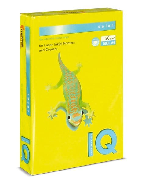 carta CartaFLUORESCENTE, IQneonColorMondi, 80gr, A4, GIALLO Formato A4 (210x297mm), 80gr, sbiancata con il metodo ECF, certificata ISO 9706 e FSC, ottima uniformit� dei colori, eccellente macchinabilit�. Fluorescente sui 2 lati.