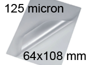 legatoria Pouches. bustine plastificanti. 64x108mm TRASPARENTE lucido, 125 micron per lato, saldate sul lato corto, angoli arrotondati, in polietilene, per cartoncini 58x102mm, plastificazione a caldo. 3740433 BRA64x108x125