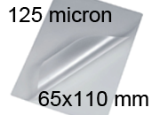 legatoria Pouches. bustine plastificanti. 65x110mm TRASPARENTE lucido, 125 micron per lato, saldate sul lato corto, angoli arrotondati, in polietilene, per cartoncini 59x94mm, plastificazione a caldo BRA65x110x125
