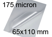 legatoria Pouches. bustine plastificanti. 65x110mm TRASPARENTE lucido, 175 micron per lato, saldate sul lato corto, angoli arrotondati, in polietilene, per cartoncini 59x94mm, plastificazione a caldo BRA65x110x175