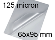 legatoria Pouches. bustine plastificanti. 65x95mm TRASPARENTE lucido,125 micron per lato, saldate sul lato corto, angoli arrotondati, in polietilene, per cartoncini 59x89mm, plastificazione a caldo BRA65x95x125