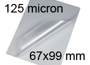 legatoria Pouches. bustine plastificanti. 67x99mm TRASPARENTE lucido, 125 micron per lato, saldate sul lato corto, angoli arrotondati, in polietilene, per cartoncini 61x93mm, plastificazione a caldo BRA67x99x125