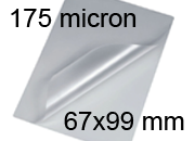 legatoria Pouches. bustine plastificanti. 67x99mm TRASPARENTE lucido, 175 micron per lato, saldate sul lato corto, angoli arrotondati, in polietilene, per cartoncini 61x93mm, plastificazione a caldo BRA67x99x175