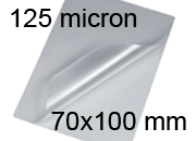 legatoria Pouches. bustine plastificanti. 70x100mm TRASPARENTE lucido, 125 micron per lato, saldate sul lato corto, angoli arrotondati, in polietilene, per cartoncini 64x94mm, plastificazione a caldo.