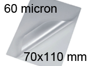 legatoria Pouches. bustine plastificanti. 70x110mm TRASPARENTE lucido, 60 micron per lato, saldate sul lato corto, angoli arrotondati, in polietilene, per cartoncini 64x104mm, plastificazione a caldo.