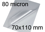 legatoria Pouches. bustine plastificanti. 70x110mm TRASPARENTE lucido, 80 micron per lato, saldate sul lato corto, angoli arrotondati, in polietilene, per cartoncini 64x104mm, plastificazione a caldo.