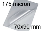 legatoria Pouches. bustine plastificanti. 70x90mm TRASPARENTE lucido, 175 micron per lato, saldate sul lato lungo, angoli arrotondati, in polietilene, per cartoncini 64x84mm, plastificazione a caldo BRA70x90x175