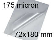 legatoria Pouches. bustine plastificanti. 72x180mm TRASPARENTE lucido, 175 micron per lato, saldate sul lato corto, angoli arrotondati, in polietilene, per cartoncini 66x174mm, plastificazione a caldo.