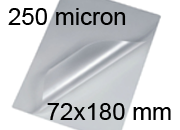 legatoria Pouches. bustine plastificanti. 72x180mm TRASPARENTE lucido, 250 micron per lato, saldate sul lato corto, angoli arrotondati, in polietilene, per cartoncini 66x174mm, plastificazione a caldo.