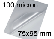 legatoria Pouches. bustine plastificanti. 75x95mm TRASPARENTE lucido, 100 micron per lato, saldate sul lato corto, angoli arrotondati, in polietilene, per cartoncini 69x89mm, plastificazione a caldo BRA75x95x100