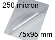 legatoria Pouches. bustine plastificanti. 75x95mm TRASPARENTE lucido, 250 micron per lato, saldate sul lato corto, angoli arrotondati, in polietilene, per cartoncini 69x89mm, plastificazione a caldo, 3740436.