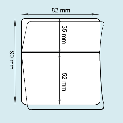 legatoria Pouches. bustine plastificanti. 82x90mm TRASPARENTE lucido, 175 micron per lato, saldate in mezzo, angoli arrotondati, in polietilene, per cartoncini 76x46mm e 76x30, plastificazione a caldo.