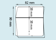 legatoria Pouches. bustine plastificanti. 82x90mm TRASPARENTE lucido, 175 micron per lato, saldate sul lato corto, angoli arrotondati, in polietilene, per 2 cartoncini: 76x33mm, plastificazione a caldo e 76x30mm, plastificazione a caldo BRA82x90x175d2f