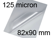 legatoria Pouches. bustine plastificanti. 82x90mm TRASPARENTE lucido, 125 micron per lato, saldate sul lato corto, angoli arrotondati, in polietilene, per cartoncini 76x84mm, plastificazione a caldo BRA82x90x125