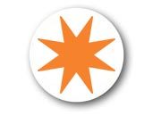 wereinaristea Bollini autoadesivi, Arancione, diametro mm 18, con stella a 8 punte in foglietti formato 130x165mm, 42 etichette per foglio.