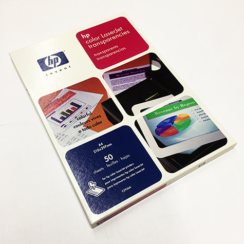 gbc Lucidi proiezione HP c2936a Laser SENZA BANDA Formato A4, Spessore 0.1 mm. Ideali per stampanti HP Color LaserJet, migliorano la resa dei colori rendendoli pi� vivi per fotocopiatrici e stampanti laser a colori.