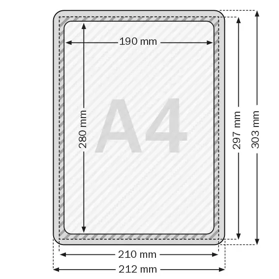 legatoria CornicePerLocandina, A4(210x297mm), TRASPARENTE Cornici di Plastica per cartelli o locandine. Dimensioni esterne 212x303mm, dimensioni riquadro interno 190x280mm. Angoli arrotondati..