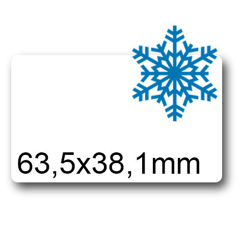 wereinaristea Etichette BASSE TEMPERATURE, COPRENTE, 63.5x38.1mm BIANCO (38,1x63,5mm) adesivo PERMANENTE, angoli arrotondati, per ink-jet, laser e fotocopiatrici, bordino di sicurezza, temperatura di applicazione fino a -5C e temperatura desercizio fino a -40C, su foglio A4 (210x297mm).