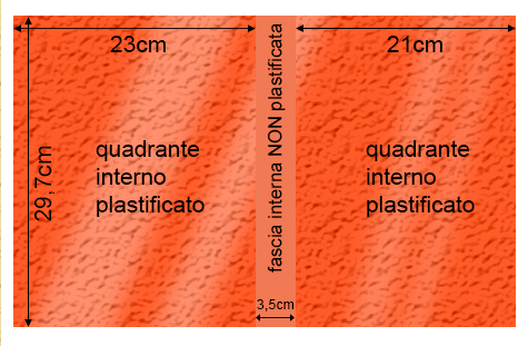 legatoria Cartoncino Prisma Plastificato Favini, ARANCIO Con riserva non plastificata per adesione, formato A3L (29,7x51cm), 250grammi x mq (Cartoncino 220gr + plastificazione 30gr).