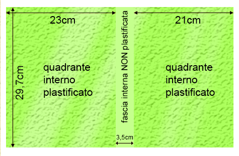 legatoria Cartoncino Prisma Plastificato Favini, PISTACCHIO Con riserva non plastificata per adesione, formato A3L (29,7x51cm), 250grammi x mq (Cartoncino 220gr + plastificazione 30gr).