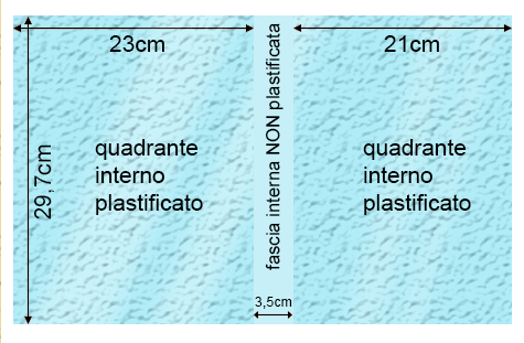 legatoria Cartoncino Prisma Plastificato Favini, AZZURRO Con riserva non plastificata per adesione, formato A3L (29,7x51cm), 250grammi x mq (Cartoncino 220gr + plastificazione 30gr).
