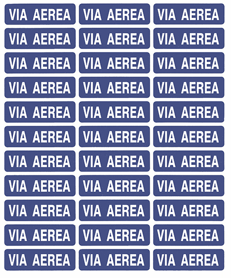 wereinaristea Etichette autoadesive mm 40x12 (12x40) con scritta VIA AEREA BLU con scritta bianca, adesivo permanente, su foglietti da cm 16,6x12,60. 33 etichette per foglietto.