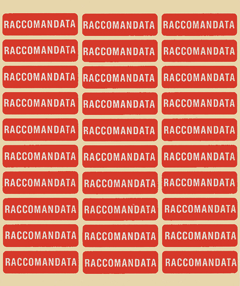 wereinaristea Etichette autoadesive mm 40x12 (12x40) con scritta RACCOMANDATA ROSSO con scritta bianca, adesivo permanente, su foglietti da cm 15,3x12,60. 30 etichette per foglietto.