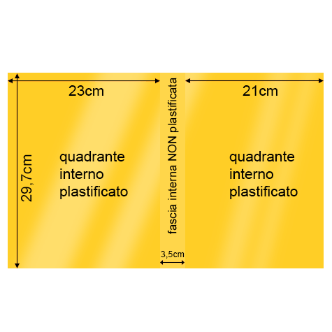 legatoria Cartoncino Sirio Plastificato Fedrigoni, GIALLO SCURO Con riserva non plastificata per adesione, formato A3L (29,7x51cm), 320grammi x mq (Cartoncino 290gr + plastificazione 30gr).