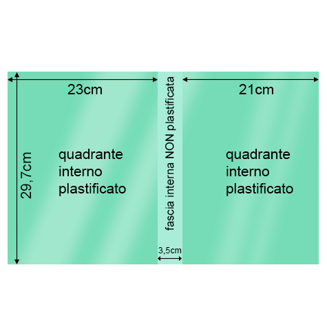 legatoria Cartoncino Sirio Plastificato Fedrigoni, VERDE ACQUA  Con riserva non plastificata per adesione, formato A3L (29,7x51cm), 320grammi x mq (Cartoncino 290gr + plastificazione 30gr).