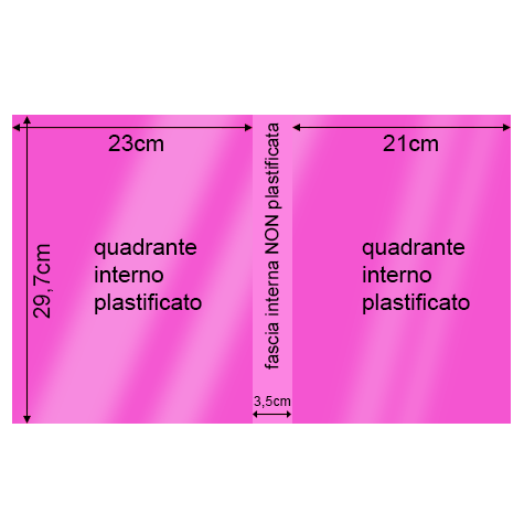 legatoria Cartoncino Sirio Plastificato Fedrigoni, CICLAMINO Con riserva non plastificata per adesione, formato A3L (29,7x51cm), 320grammi x mq (Cartoncino 290gr + plastificazione 30gr).