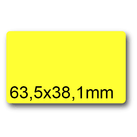wereinaristea EtichetteAutoadesive, 63,5x38,1(38,1x63,5mm) Carta GIALLO, adesivo Permanente, angoli arrotondati, per ink-jet, laser e fotocopiatrici, su foglio A4 (210x297mm).