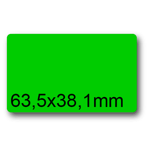 wereinaristea EtichetteAutoadesive, 63,5x38,1(38,1x63,5mm) Carta VERDE, adesivo Permanente, angoli arrotondati, per ink-jet, laser e fotocopiatrici, su foglio A4 (210x297mm).