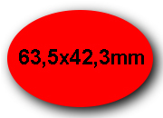 wereinaristea EtichetteAutoadesive OVALI, 63,5x42,3CartaROSSA,mm(42,3x63,5mm) Carta, in carta, adesivo Permanente, per ink-jet, laser e fotocopiatrici, su foglio A4 (210x297mm).