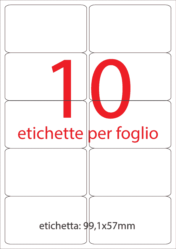 wereinaristea EtichetteAutoadesive, 99,1x57(57x99,1mm) Carta BIANCO, adesivo Permanente, angoli arrotondati, per ink-jet, laser e fotocopiatrici, su foglio A4 (210x297mm).