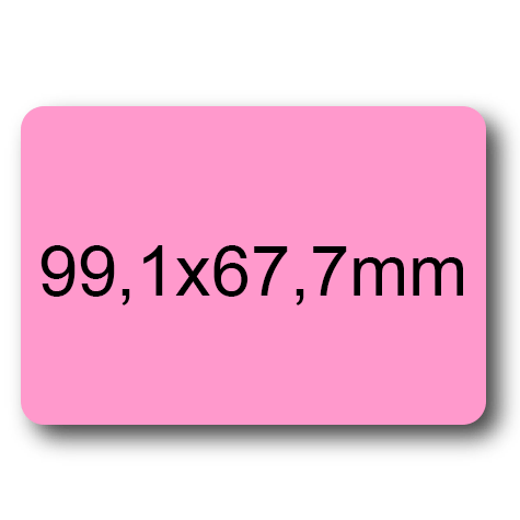 wereinaristea EtichetteAutoadesive, 99,1x67,7(67,7x99,1mm) Carta ROSA, adesivo Permanente, angoli arrotondati, per ink-jet, laser e fotocopiatrici, su foglio A4 (210x297mm).