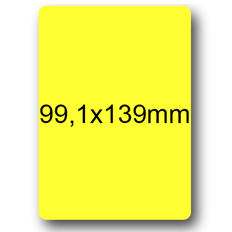 wereinaristea EtichetteAutoadesive, 99,1x139(139x99,1mm) Carta GIALLO, adesivo Permanente, angoli arrotondati, per ink-jet, laser e fotocopiatrici, su foglio A4 (210x297mm).