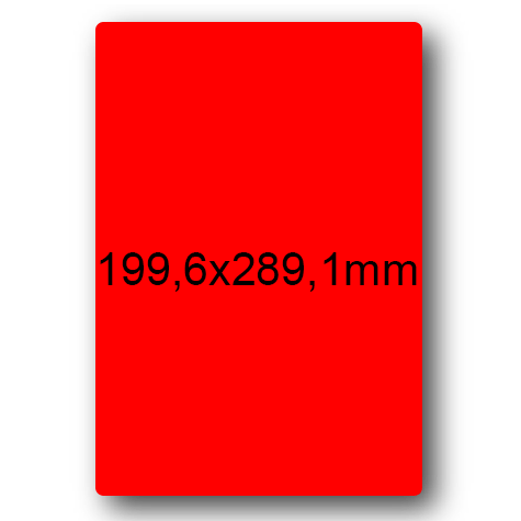 wereinaristea EtichetteAutoadesive, 199,6x289,1(289,1x199,6mm) Carta ROSSO, adesivo Permanente, angoli arrotondati, per ink-jet, laser e fotocopiatrici, su foglio A4 (210x297mm).