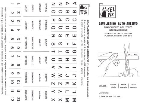 gbc Cavalierino autoadesivo componibile TRASPARENTE, 5 liste da 20cm cadauna, cartoncino prestampato con lettere, numeri e mesi.